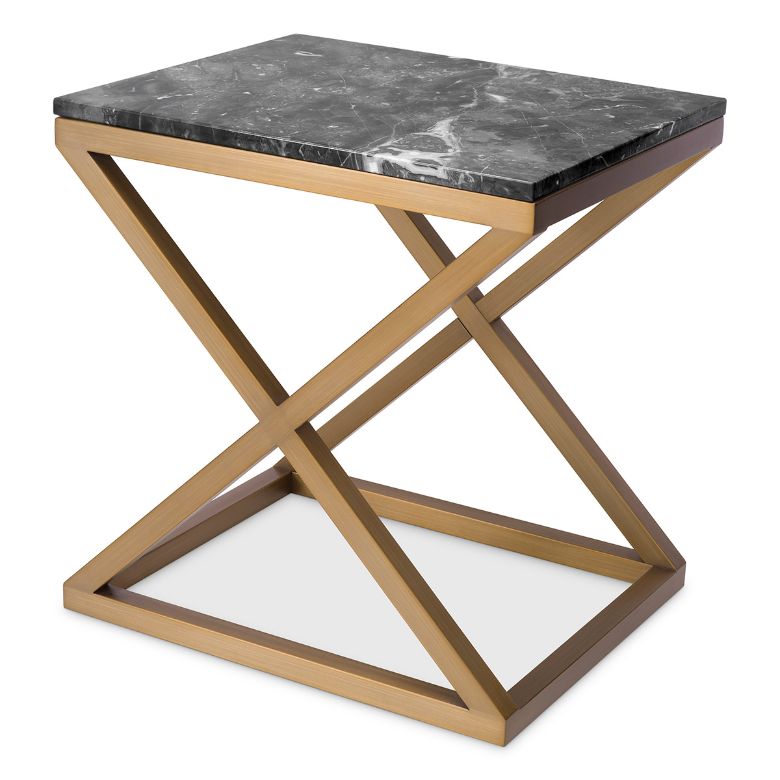 Criss Cross Side Table Brass/Marble 56 cm