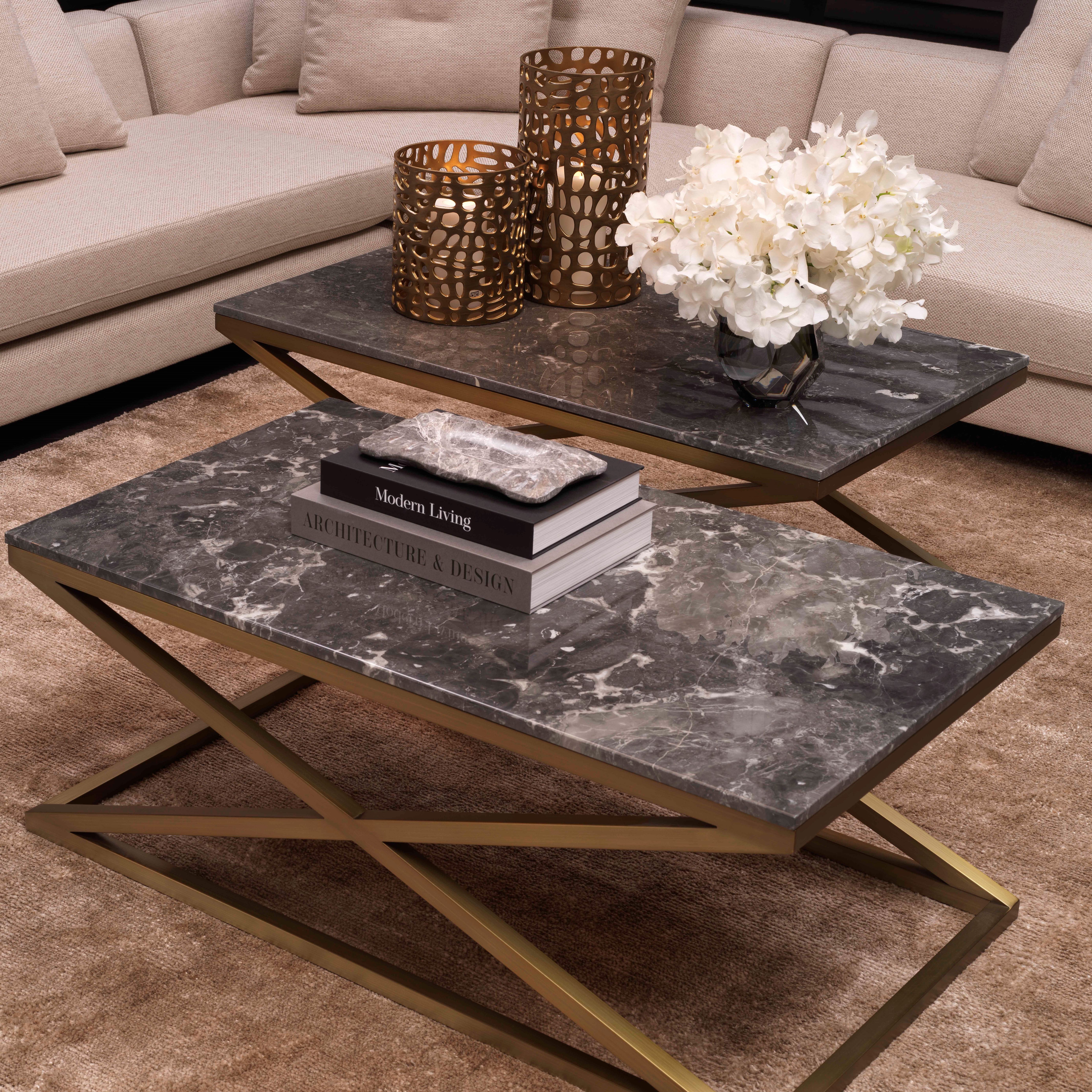 Criss Cross Coffee Table Brass/Marble 120 cm