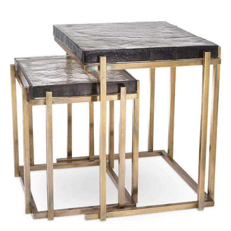 Niemeyer Side Table Set of 2 Brass/Glass 62.5 cm