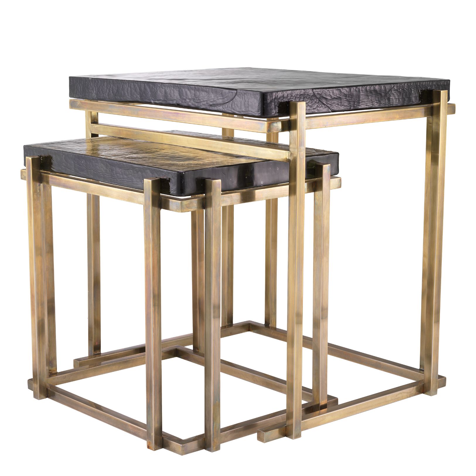 Niemeyer Side Table Set of 2 Brass/Glass 62.5 cm