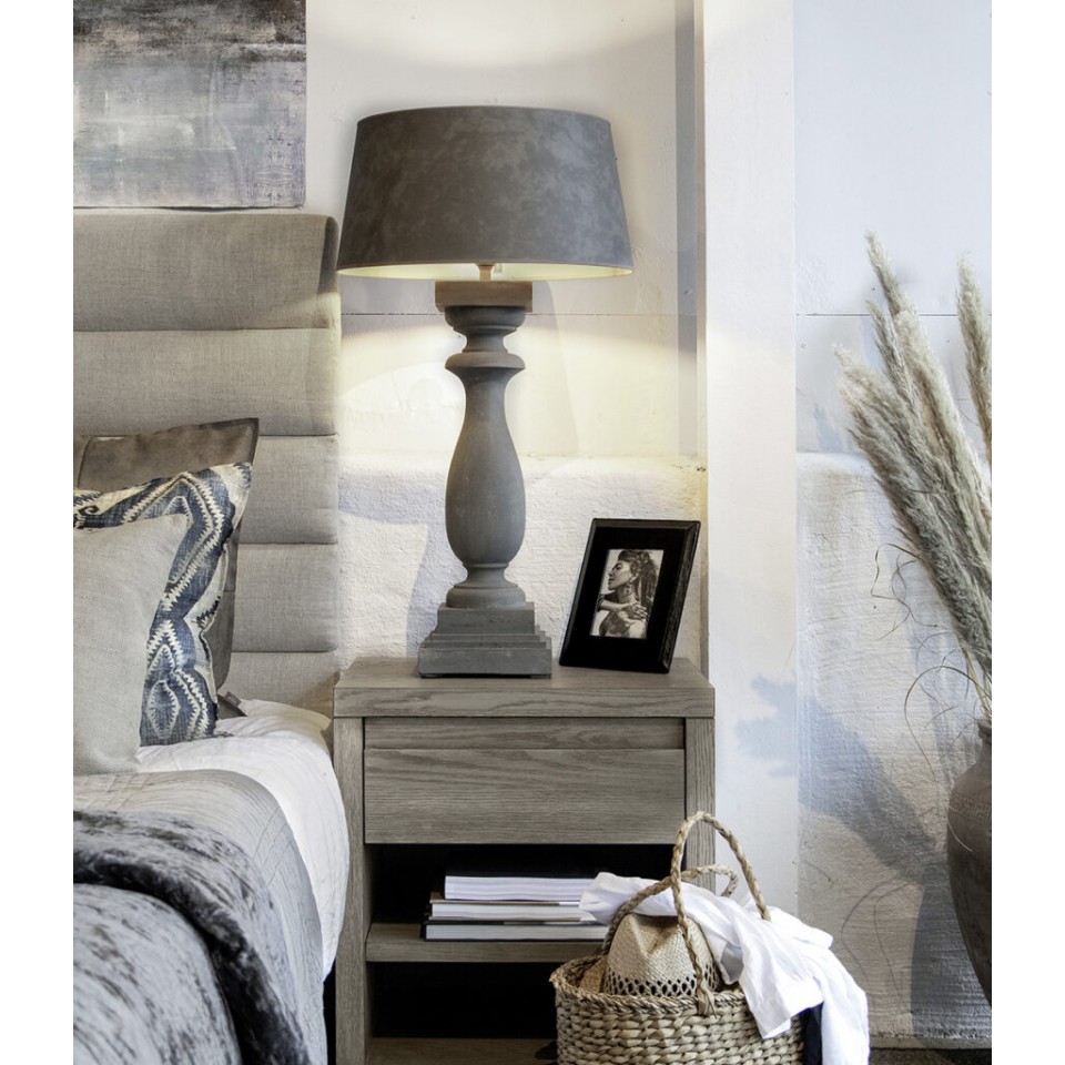 Normandie Table Lamp Low Grey Wood 63cm