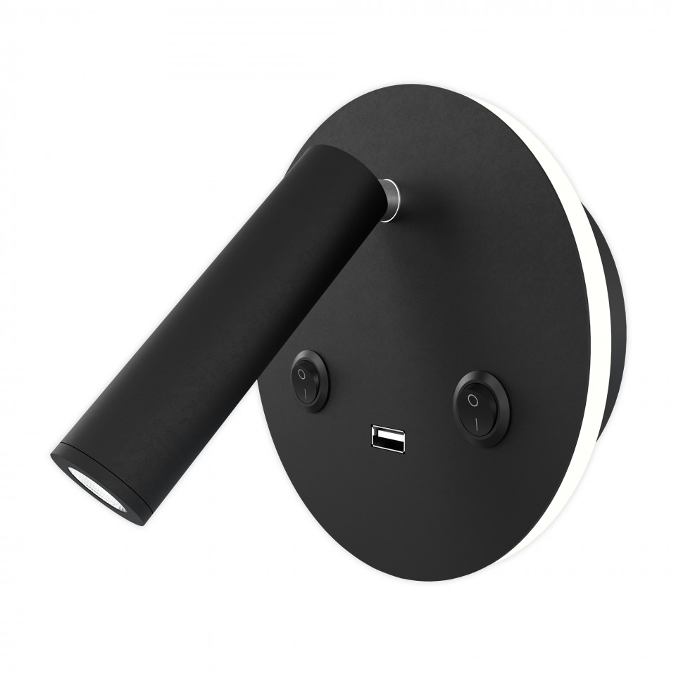 Bergdala USB hotel wall light black 14cm