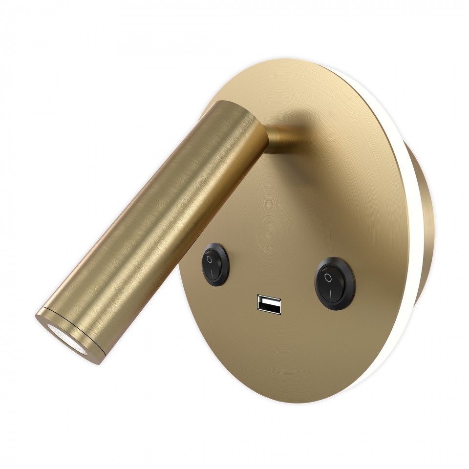 Bergdala USB hotel wall light brass 14cm