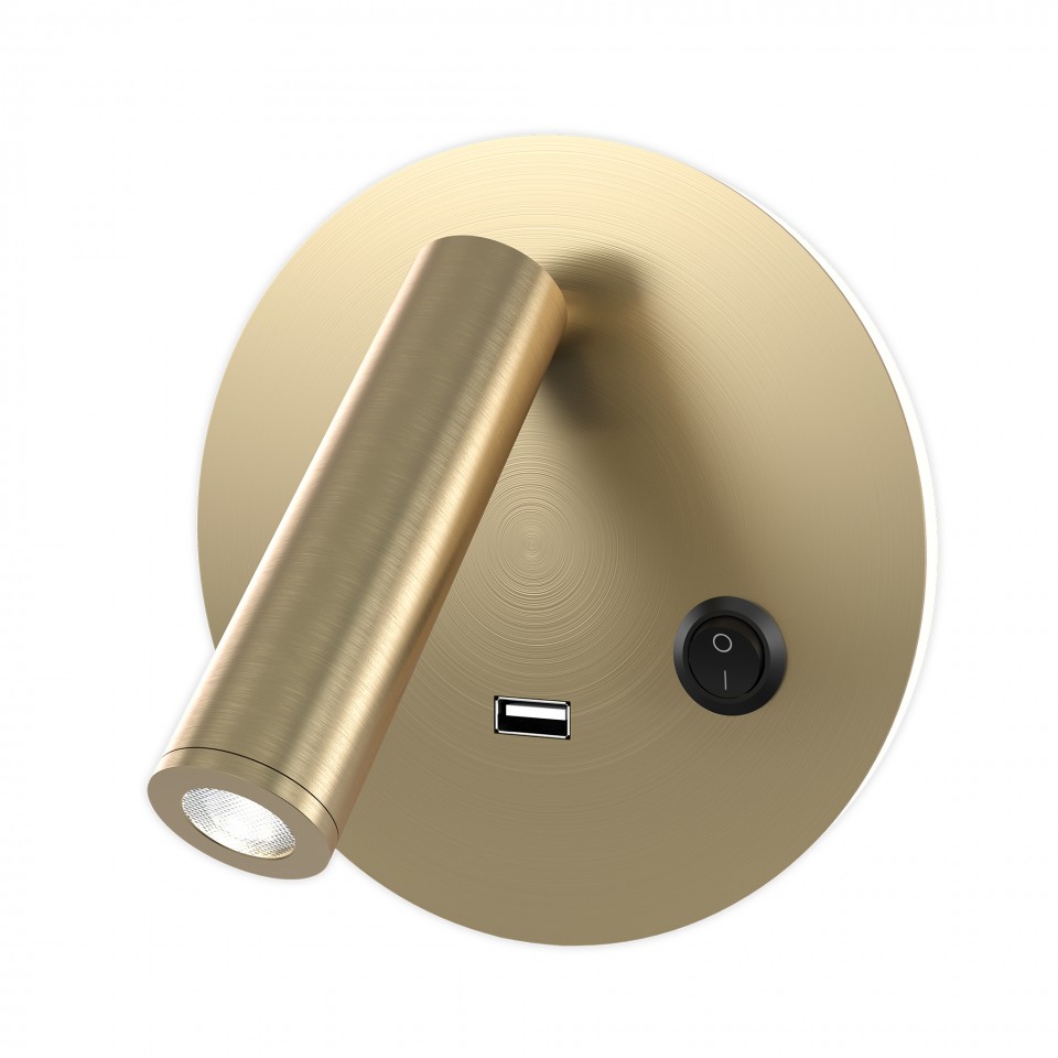 Bergdala USB hotel wall light brass 14cm