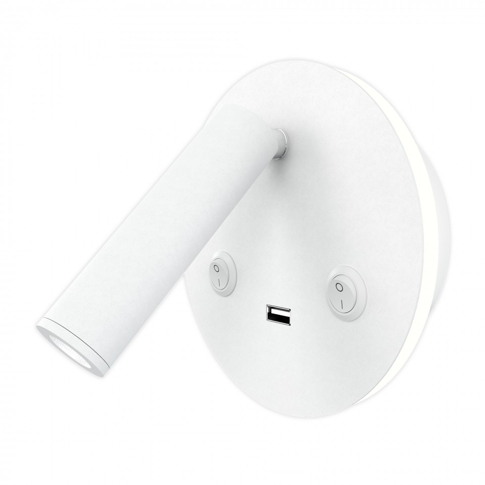 Bergdala USB hotel wall light white 14cm