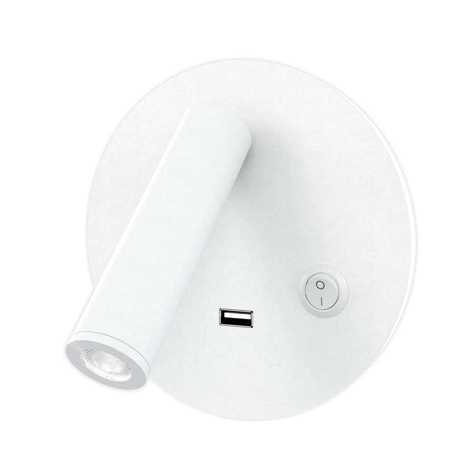 Bergdala USB hotel wall light white 14cm