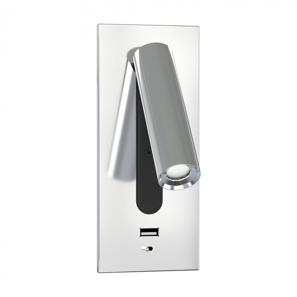 Lunda USB hotel wall light chrome 18cm