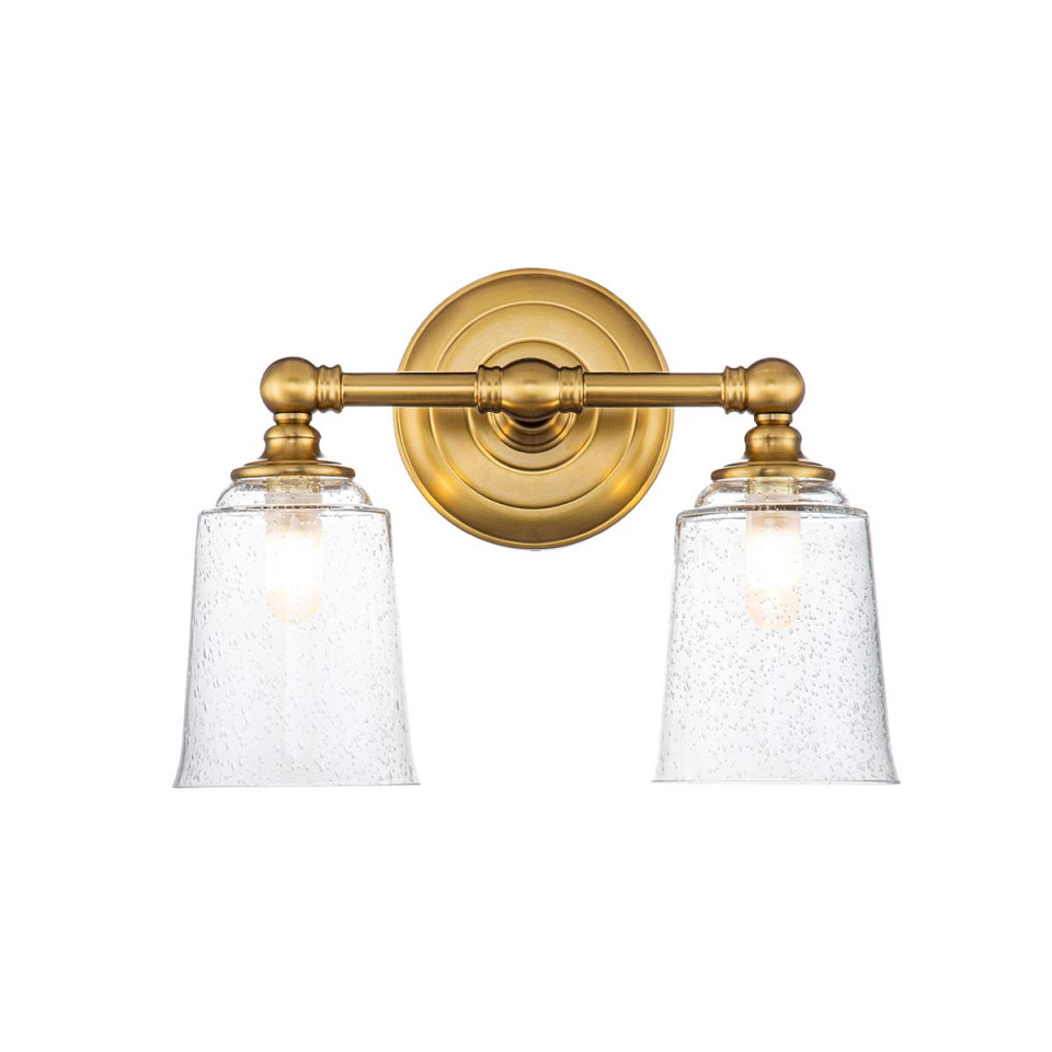 Huguenot Lake 2-Lt Wall Light Burnished Brass/Glass 33cm IP44