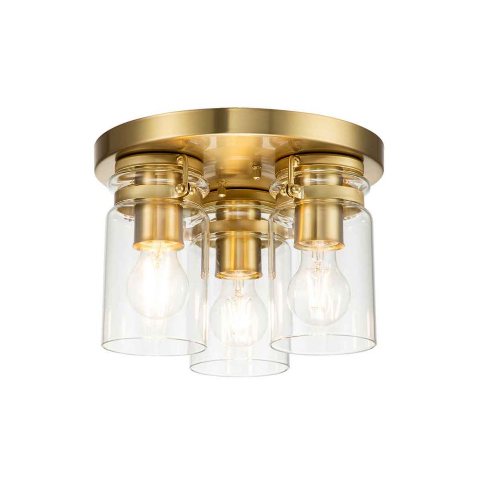 Brinley 3 Flush Fitting Light Brushed Brass/Clear 28.2cm