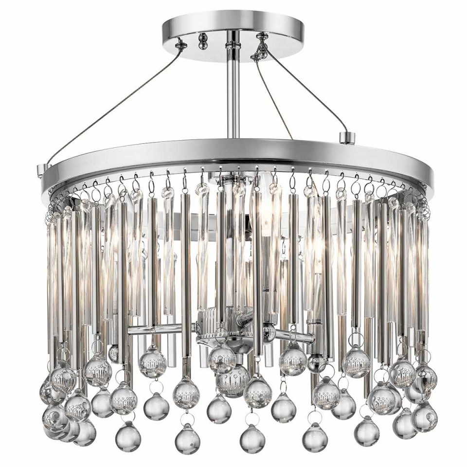 Piper 3-Lt Semi Flush Fitting Light Polished Chrome/Crystal 38.1cm