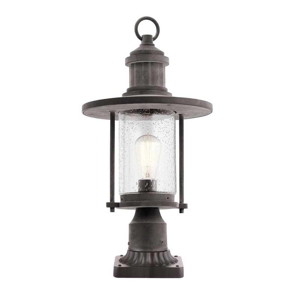 Riverwood 1-Lt Outdoor Pedestal Light Weathered Zinc/Clear 44cm IP44