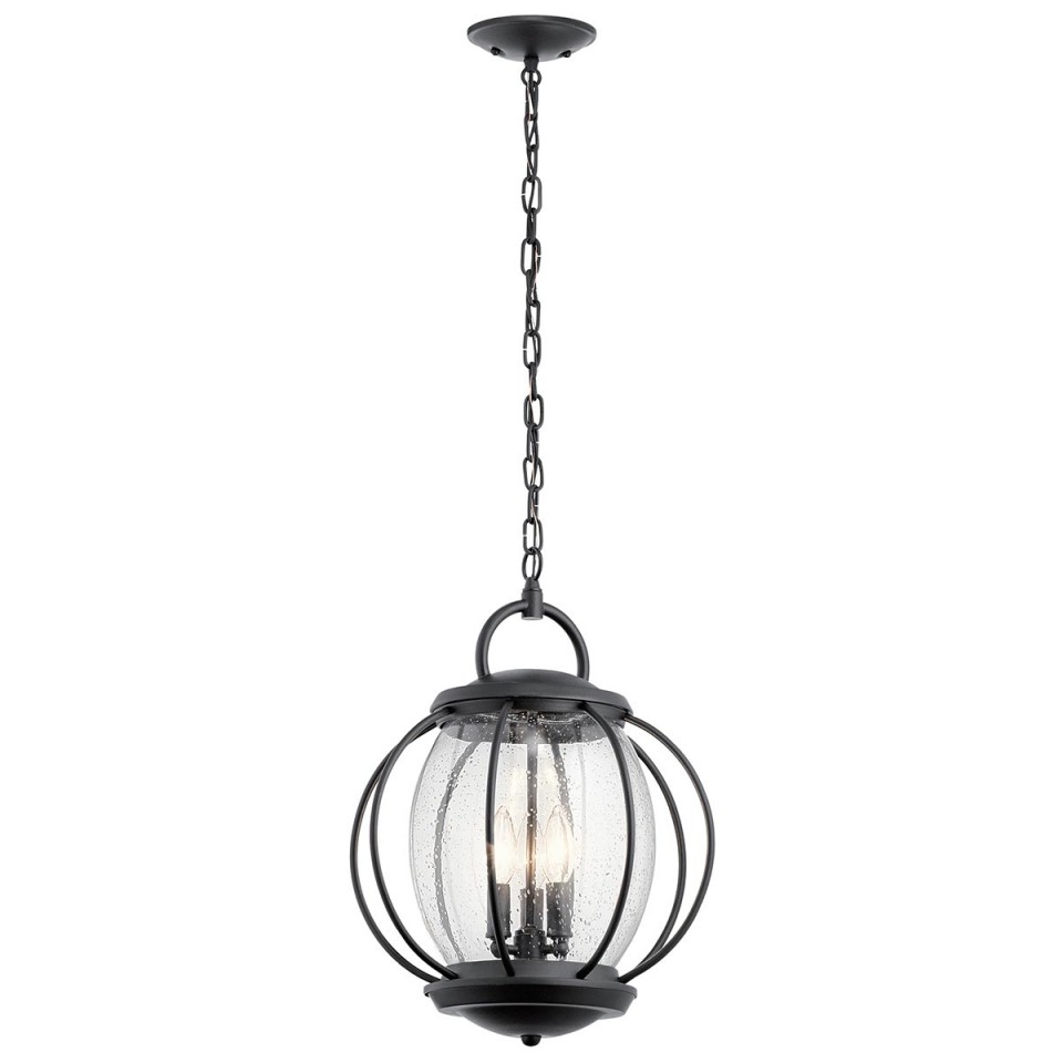 Vandalia 3-Lt Large Outdoor Ceiling Light Black/Clear 35.6cm IP44