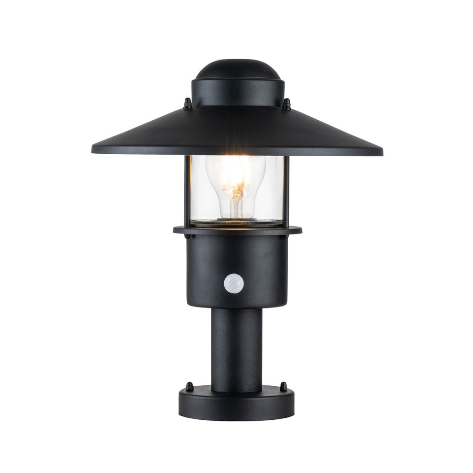 Klampenborg 1-Lt Outdoor Pedestal Light With PIR Black 31.8cm