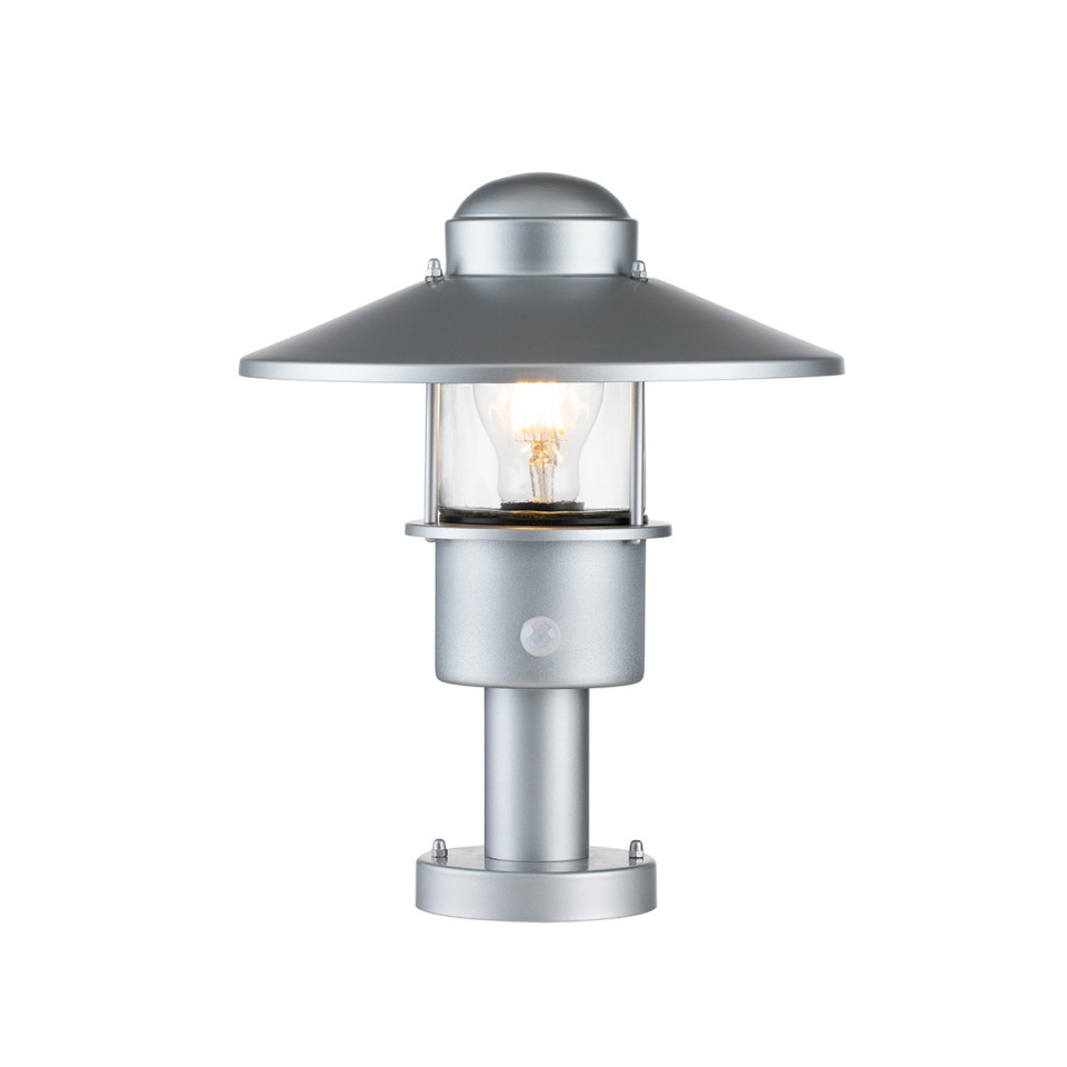 Klampenborg 1-Lt Outdoor Pedestal Light With PIR Silver 31.8cm