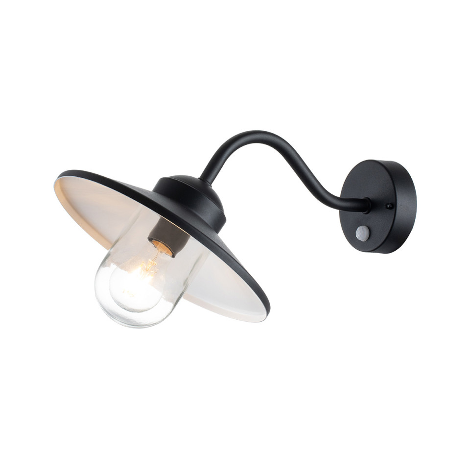 Klampenborg 1-Lt Outdoor Wall Lamp With PIR Black 25.5cm