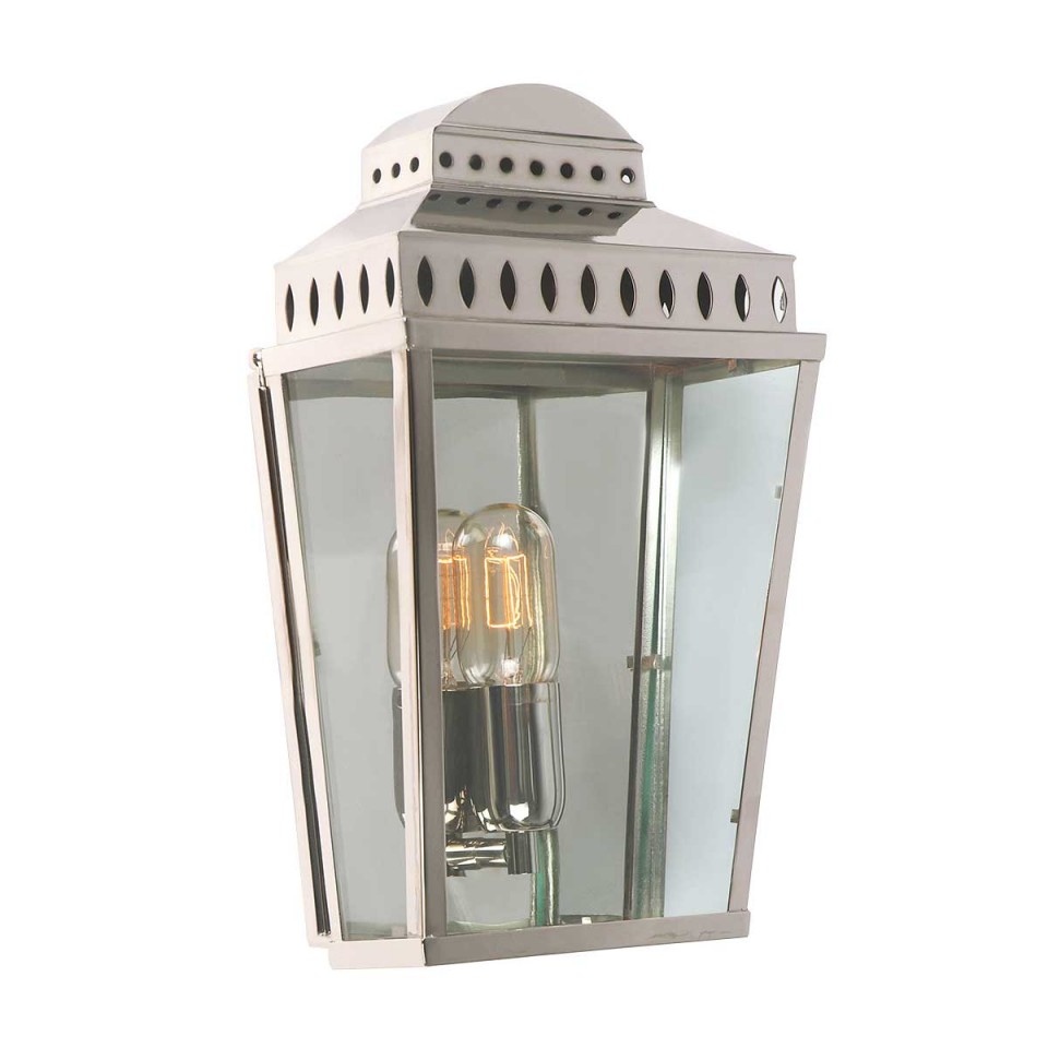 Mansion House 1-Lt Outdoor Wall Lantern Polished Nickel/Glass 37.5cm IP44