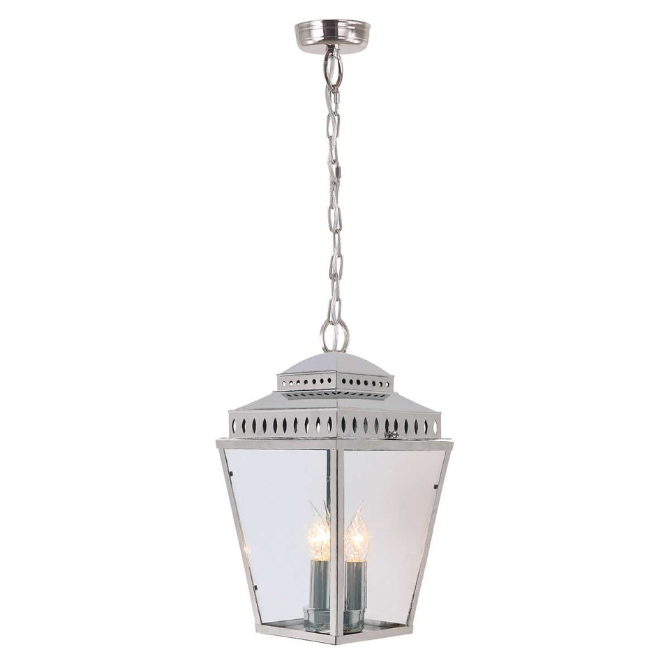 Mansion House 3-Lt Outdoor Ceiling Light Polished Nickel/Glass 22cm IP44