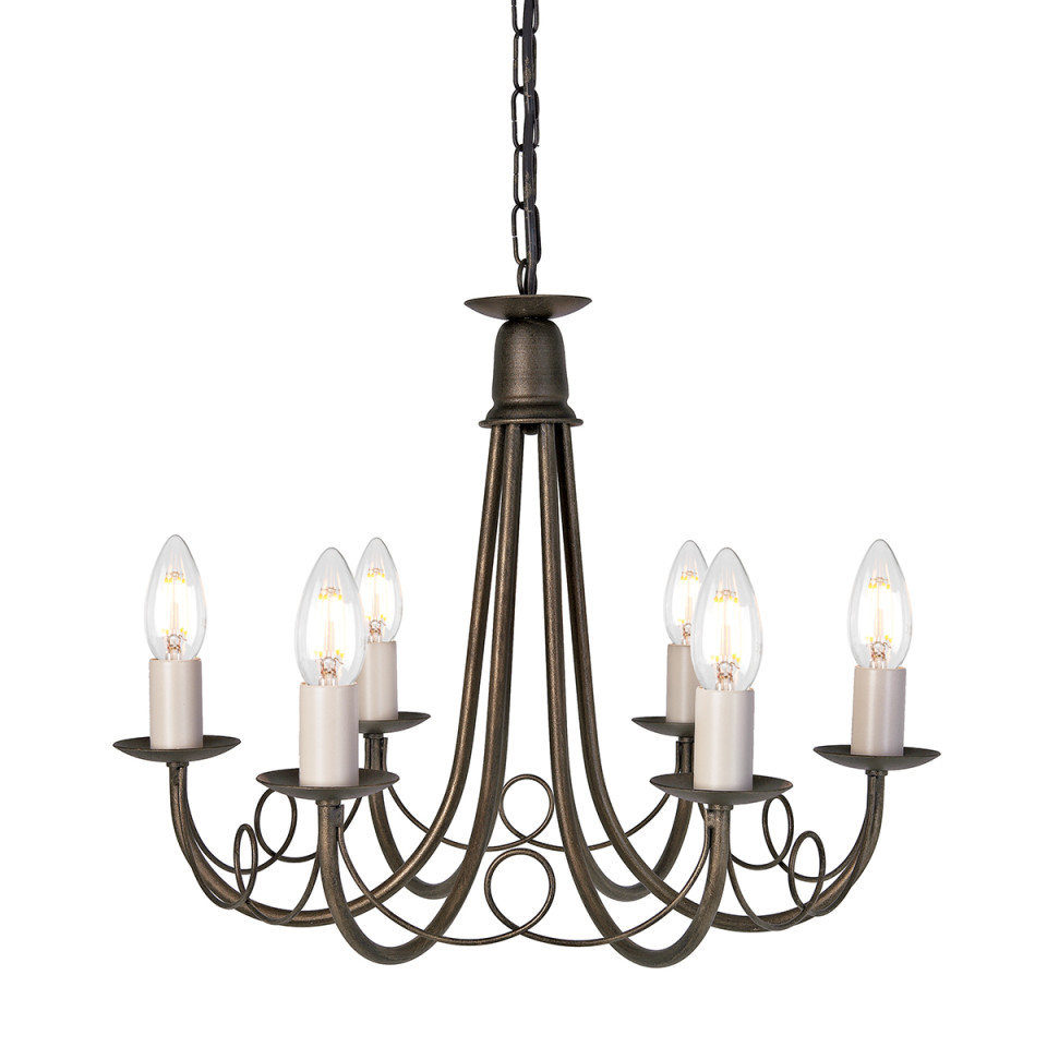 Minster 6-Lt Chandelier Black/Gold 48cm