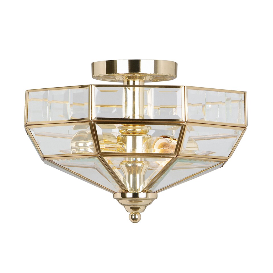 Old Park 2-Lt Semi-Flush Fitting Light Polished Brass/Clear 32cm