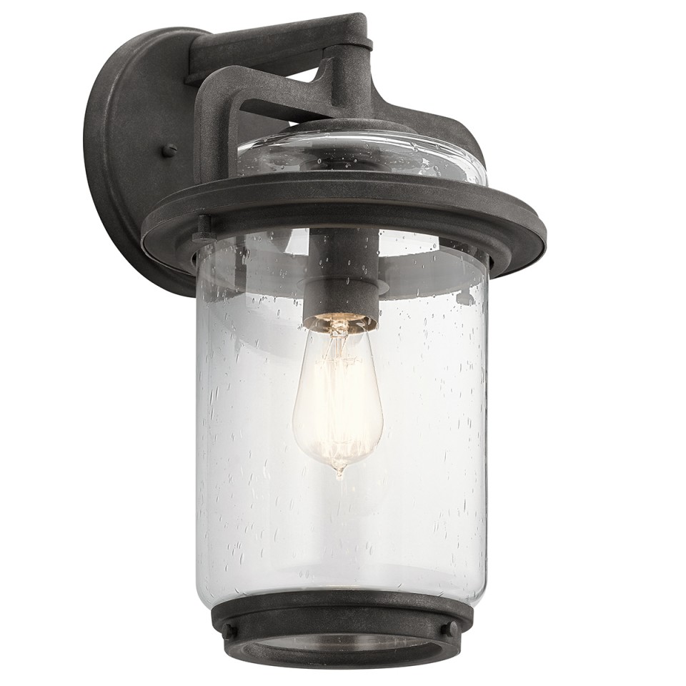 Andover 1-Lt Large Outdoor Wall Lamp Weathered Zinc/Clear 43.7cm