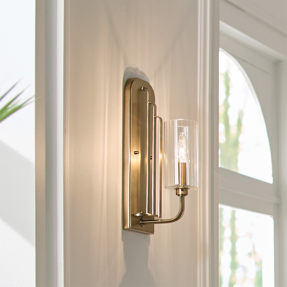 Kimrose 1-Lt Wall Light Brass/Clear 35.5cm