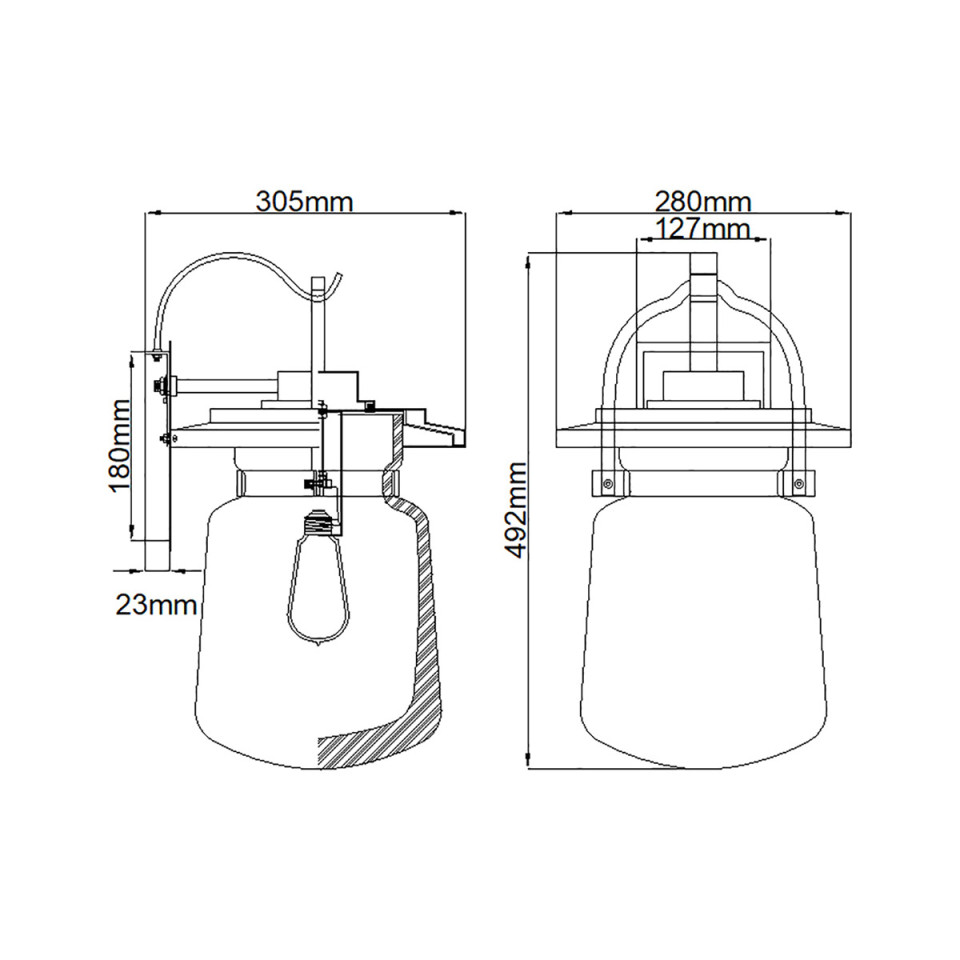 Lasalle 1-lt stor utomhusvägglampa western bronze/clear 49,2cm