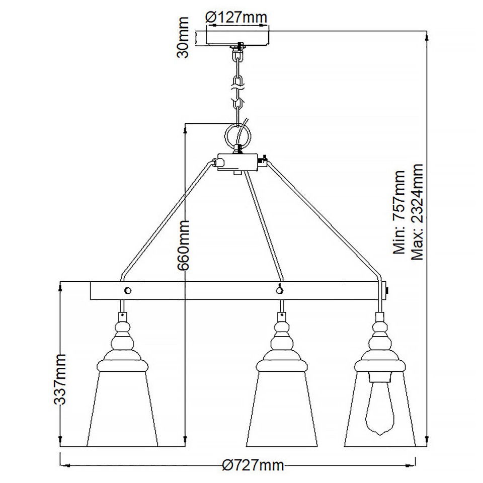 Loras 3-Lt Chandelier Polished Chrome/Clear 47.9cm