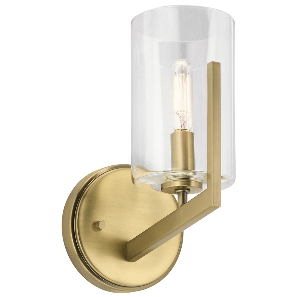 Nye 1-Lt Wall Light Brass/Clear 24.5cm