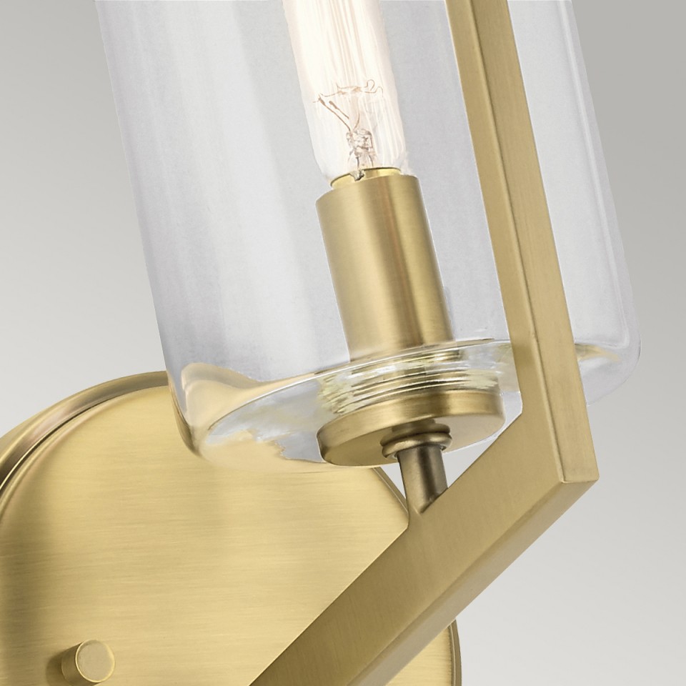 Nye 1-Lt Wall Light Brass/Clear 24.5cm