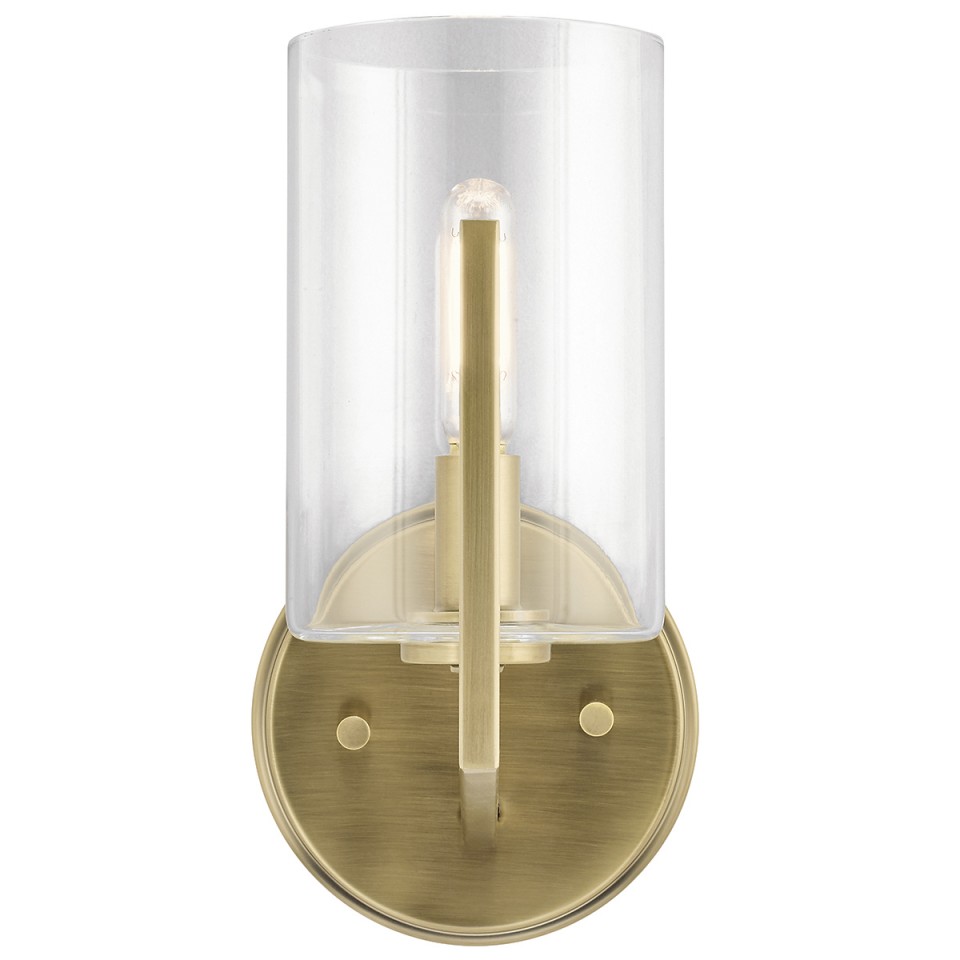 Nye 1-Lt Wall Light Brass/Clear 24.5cm