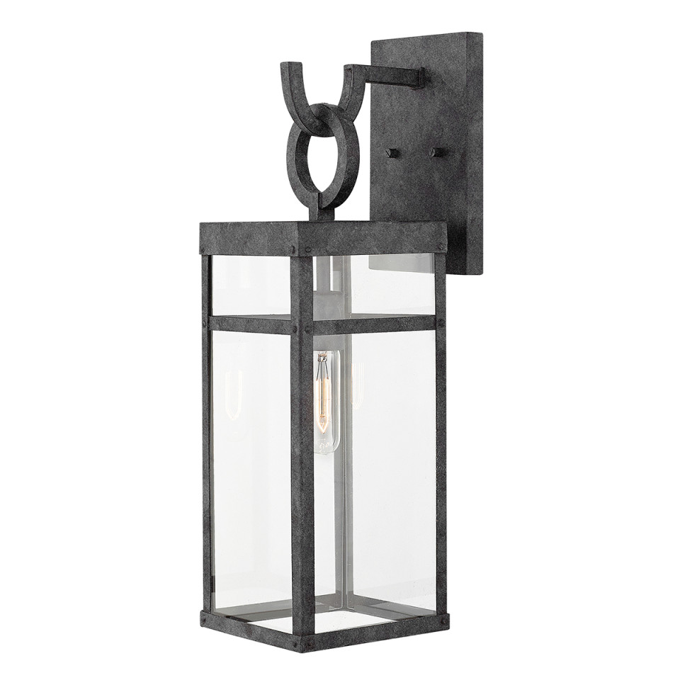 Porter 1-Lt Large Outdoor Wall Lantern Aged Zinc/Clear 56.4cm