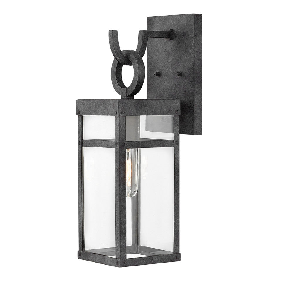 Porter 1-Lt Medium Outdoor Wall Lantern Aged Zinc/Clear 47.4cm