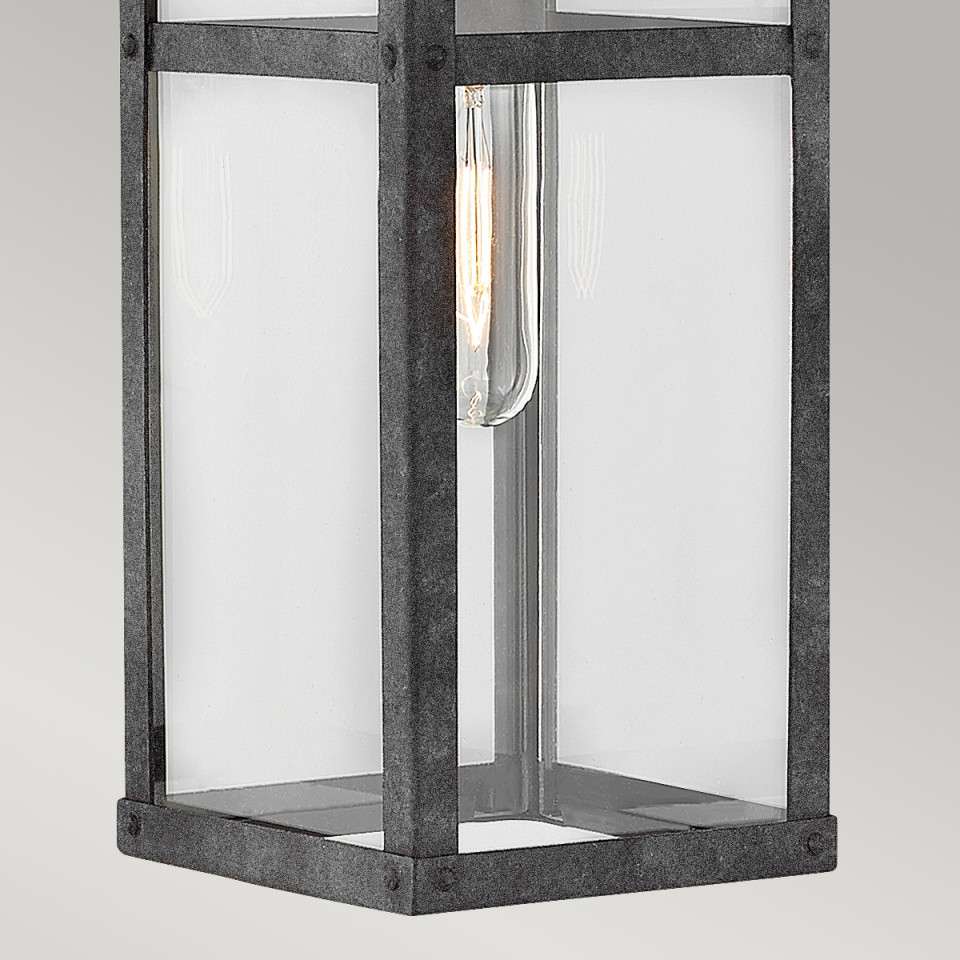 Porter 1-Lt Medium Outdoor Wall Lantern Aged Zinc/Clear 47.4cm