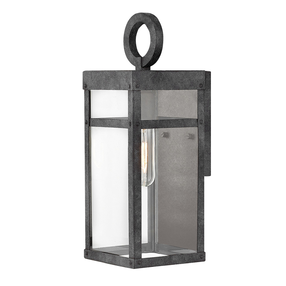 Porter 1-Lt Small Outdoor Wall Lantern Aged Zinc/Clear 33.6cm