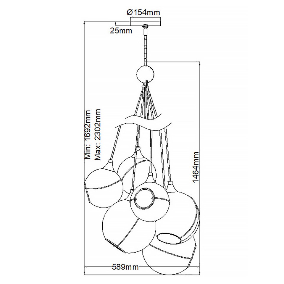 Skye 6-Lt Ceiling Lamp Heritage Brass/Clear 58.9cm