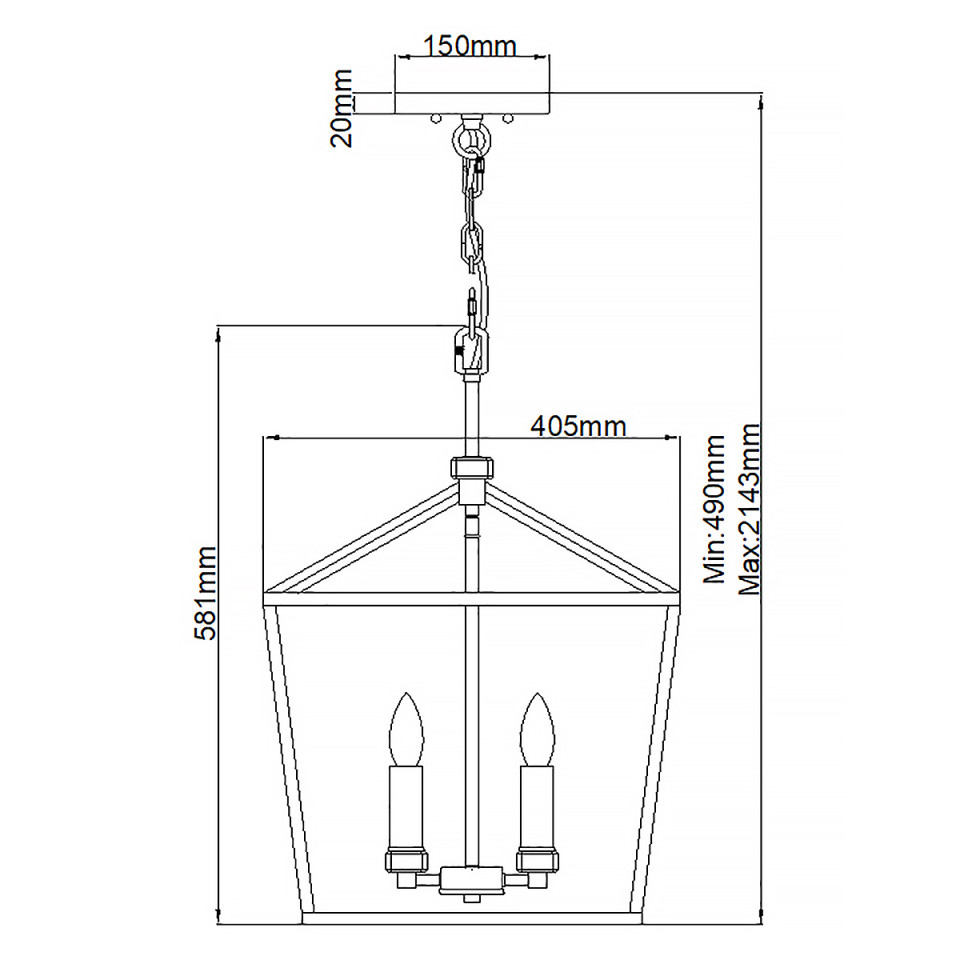 Stinson 4-lt stor taklampa svart/polerad nickel/kristall 40,5cm