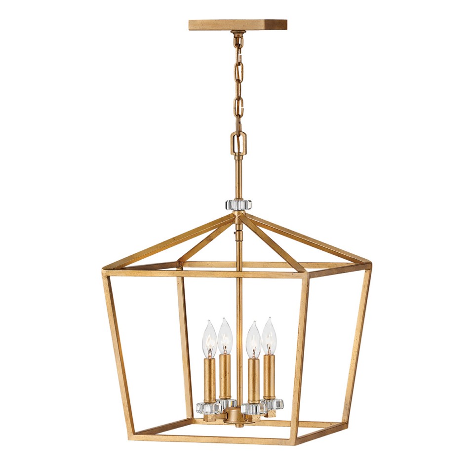 Stinson 4-Lt Large Ceiling Lamp Distressed Brass/Crystal 40.5cm