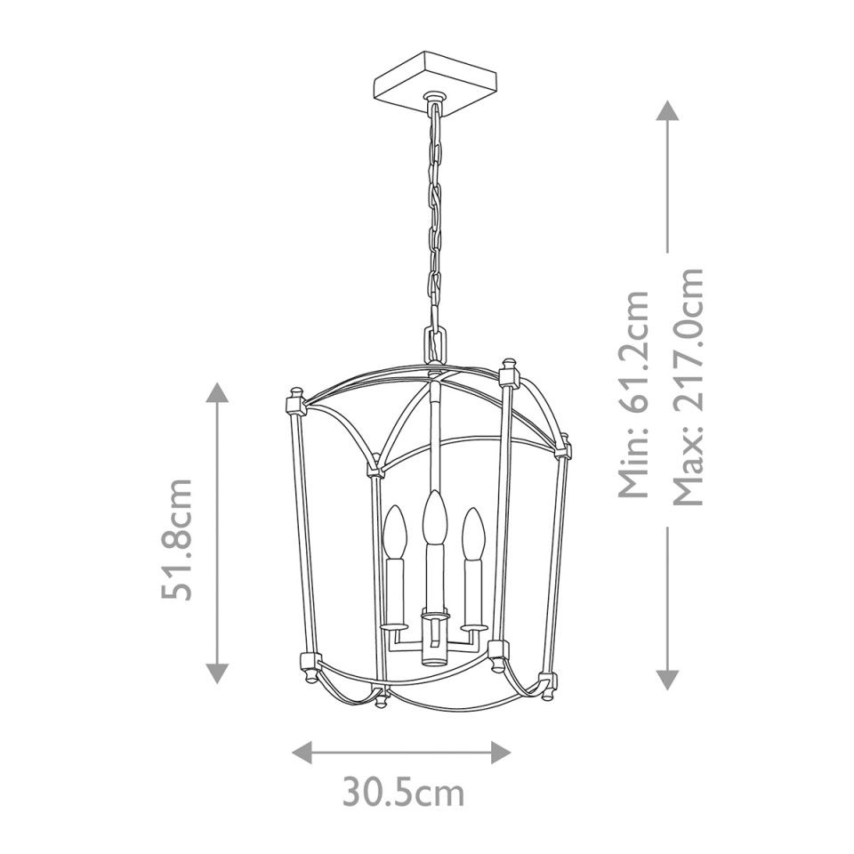 Thayer 3-lt taklampa antik förgylld 30,5cm