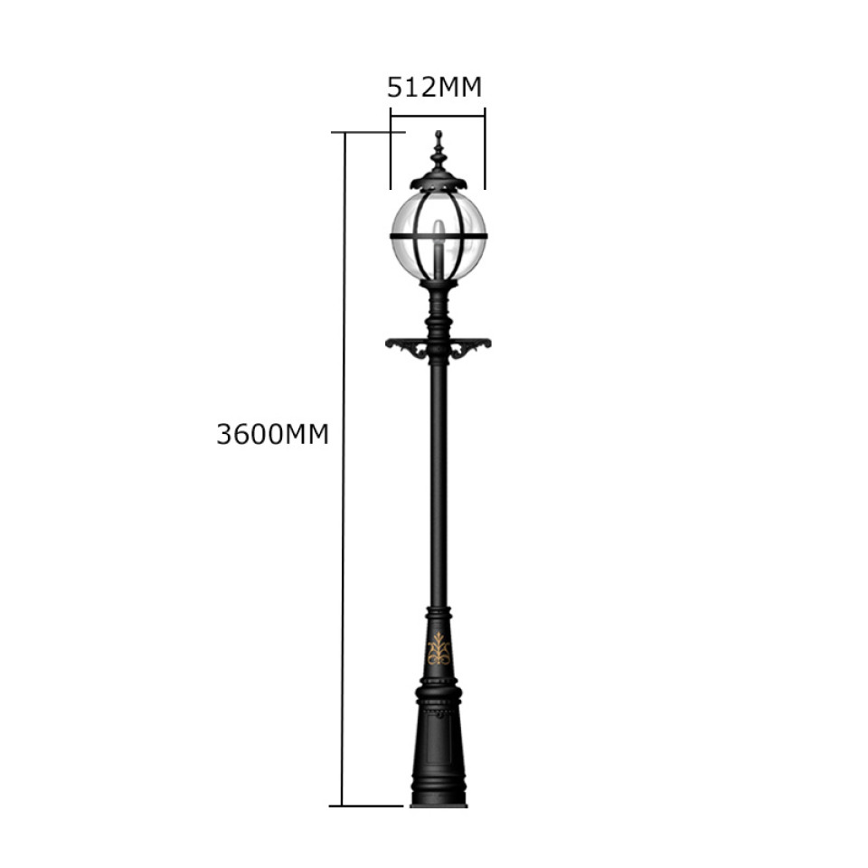 Victorian Utomhus Klotlyktstolpe Gjutjärn 360cm