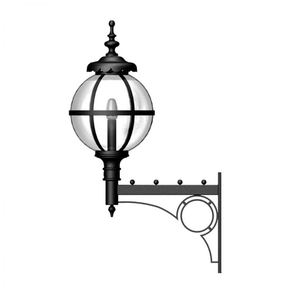 Victorian Outdoor Large Globe Wall Light With Decorative Arm Galvanised Steel 147cm