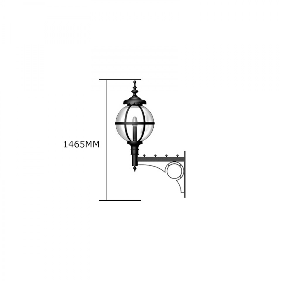 Victorian Outdoor Large Globe Wall Light With Decorative Arm Galvanised Steel 147cm