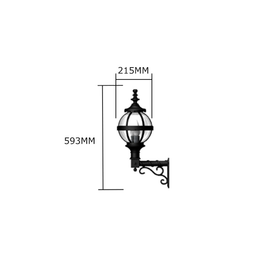 Victorian Outdoor Globe Wall Light With Decorative Arm Cast Iron 59cm