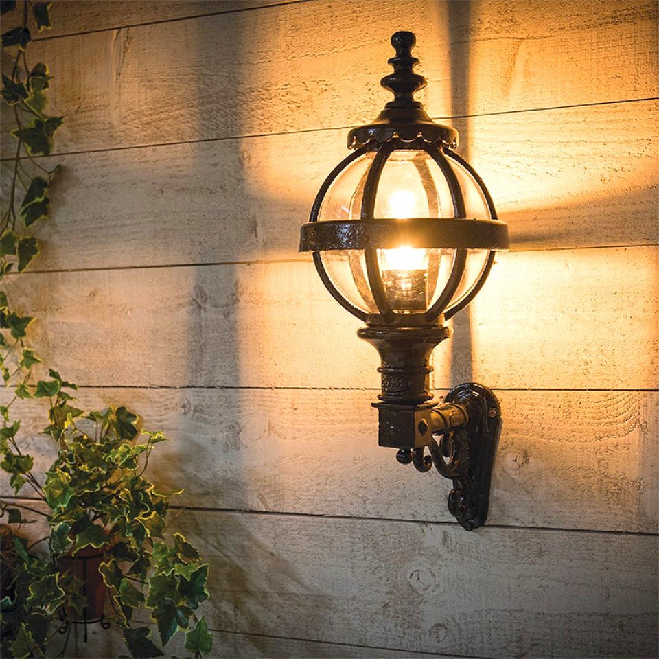 Victorian Outdoor Globe Wall Light With Decorative Arm Cast Iron 59cm