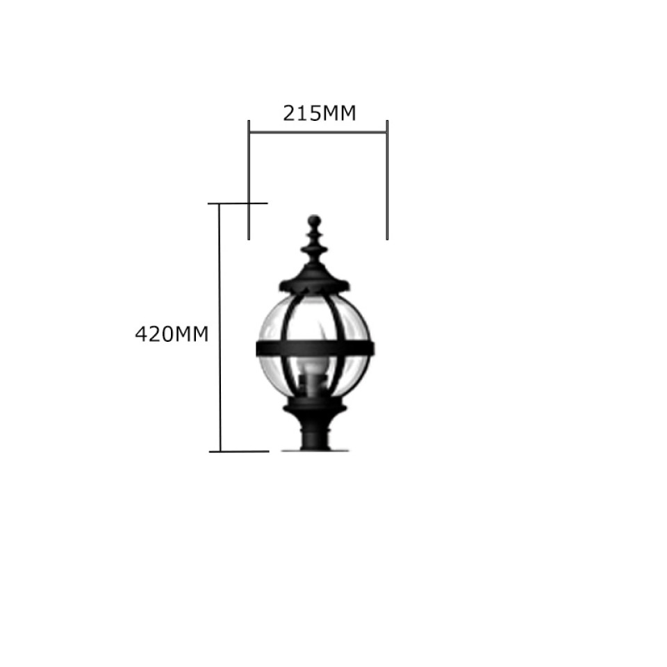 Victorian Outdoor Globe Pedestal Light For Narrow Pier Caps Cast Iron 42cm