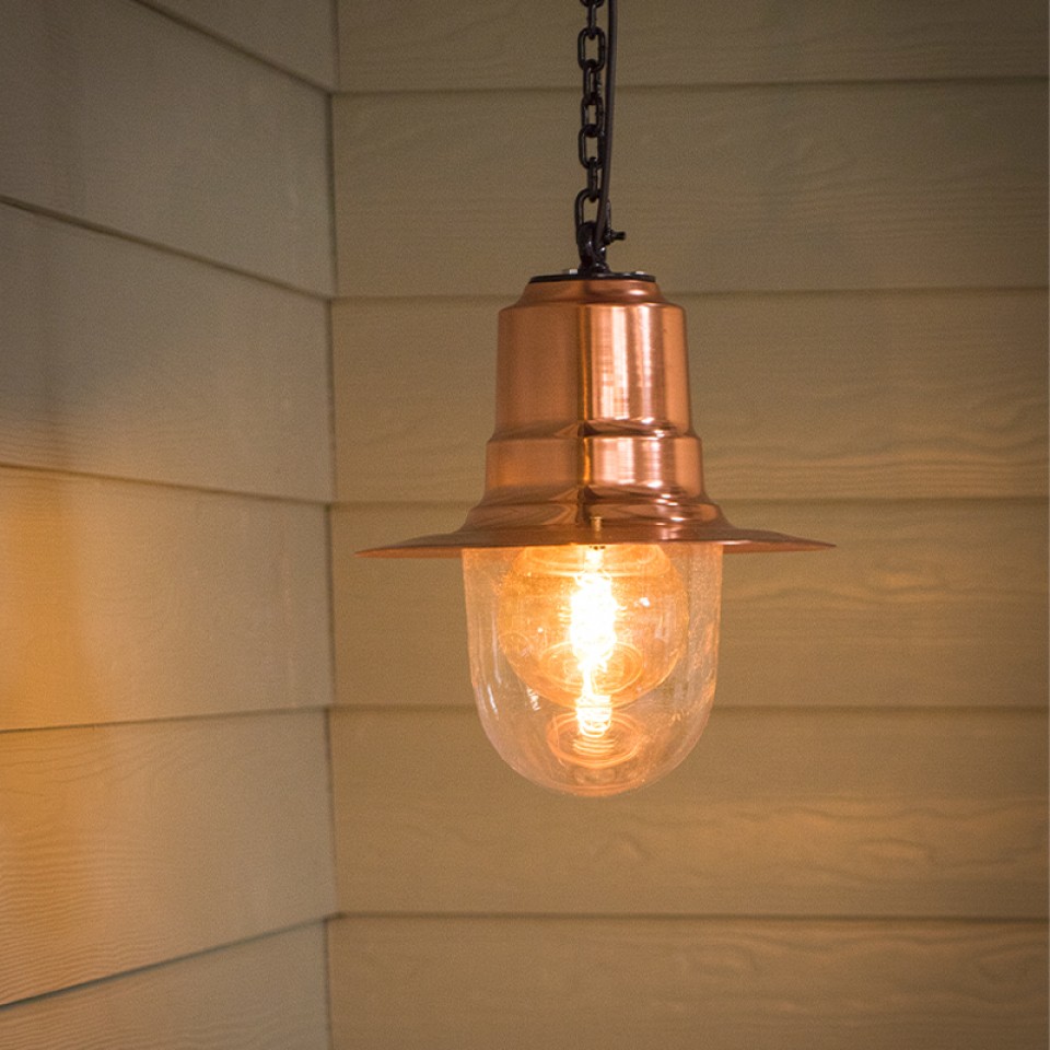 Copper Outdoor Railway Style Ceiling Light With Chain Galvanised Steel 33cm