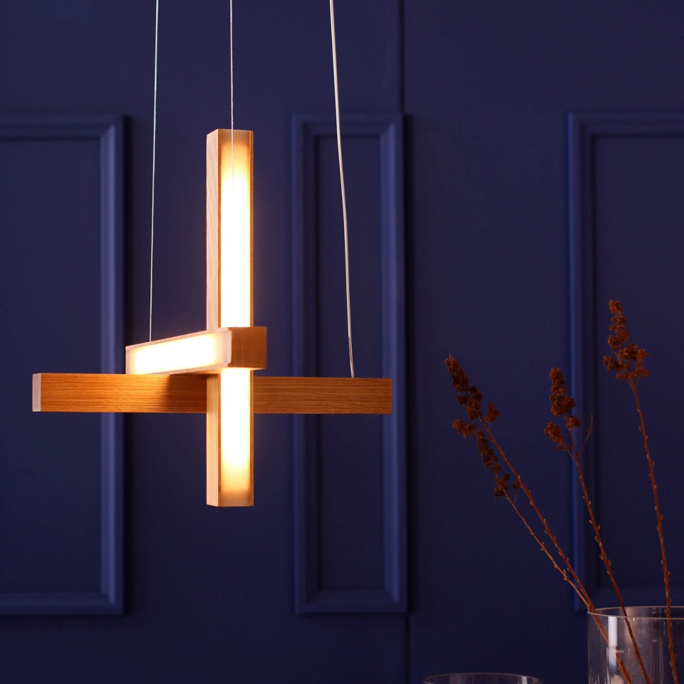 Led40 Cross Ceiling Lamp Oak/Walnut/Ash 40cm