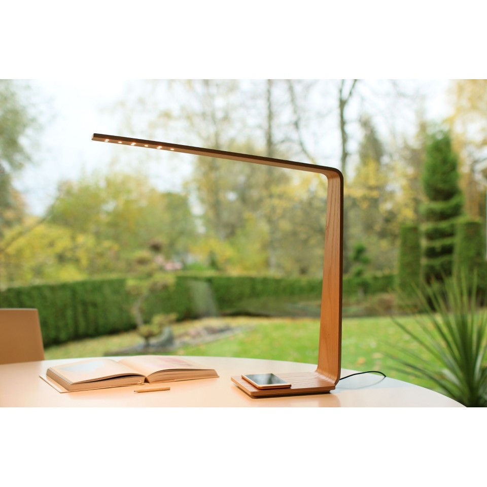 Led8 (QI) Desk Lamp Oak/Walnut/Birch 54.5cm