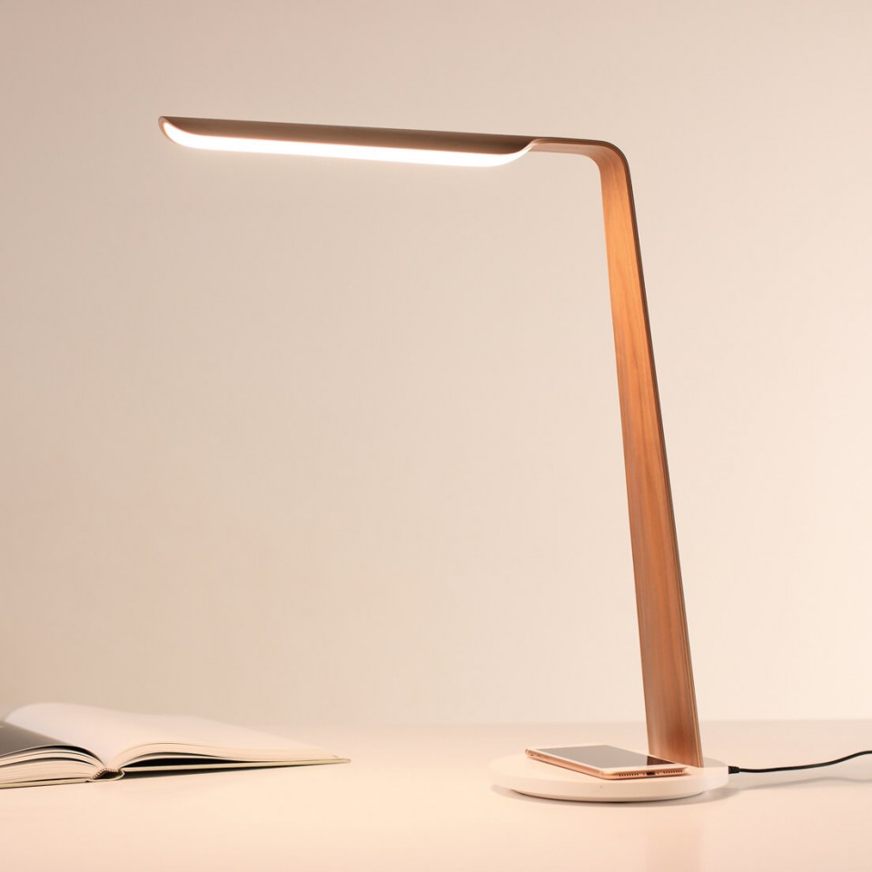 Swan (QI) Desk Lamp Oak/Walnut 55cm