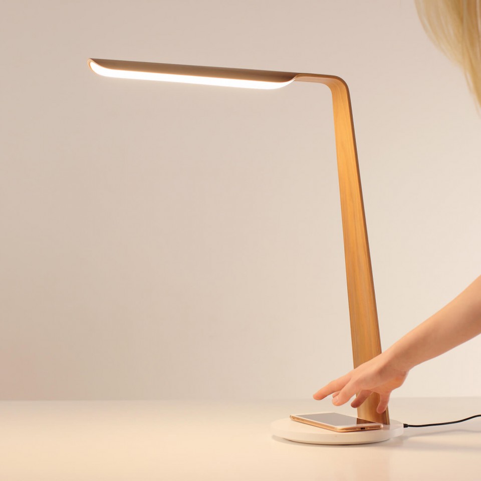 Swan (QI) Desk Lamp Oak/Walnut 55cm