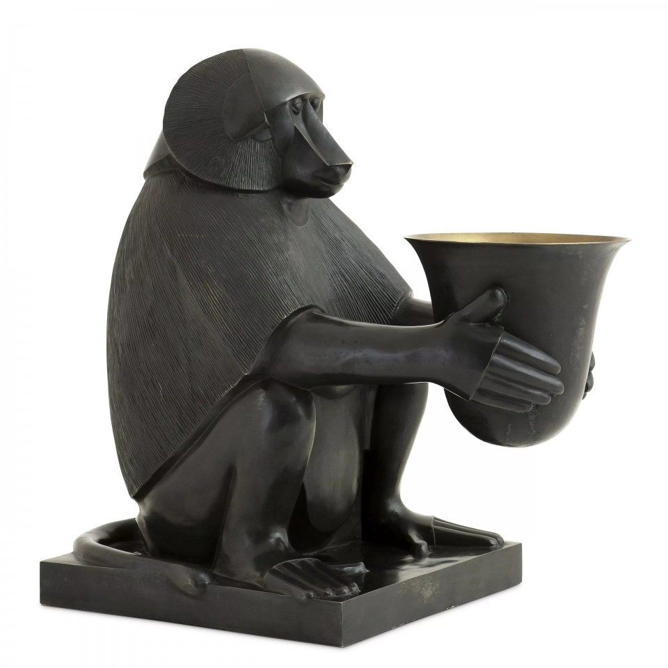 Art Deco Monkey bordslampa svart patina 60cm